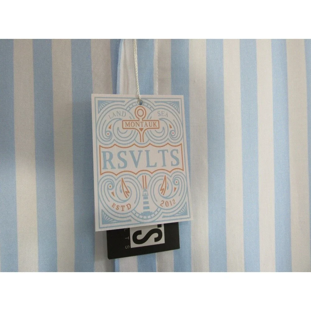 RSVLTS Blue & White Striped Montauk Short Sleeve Button Down Shirt Small NWT